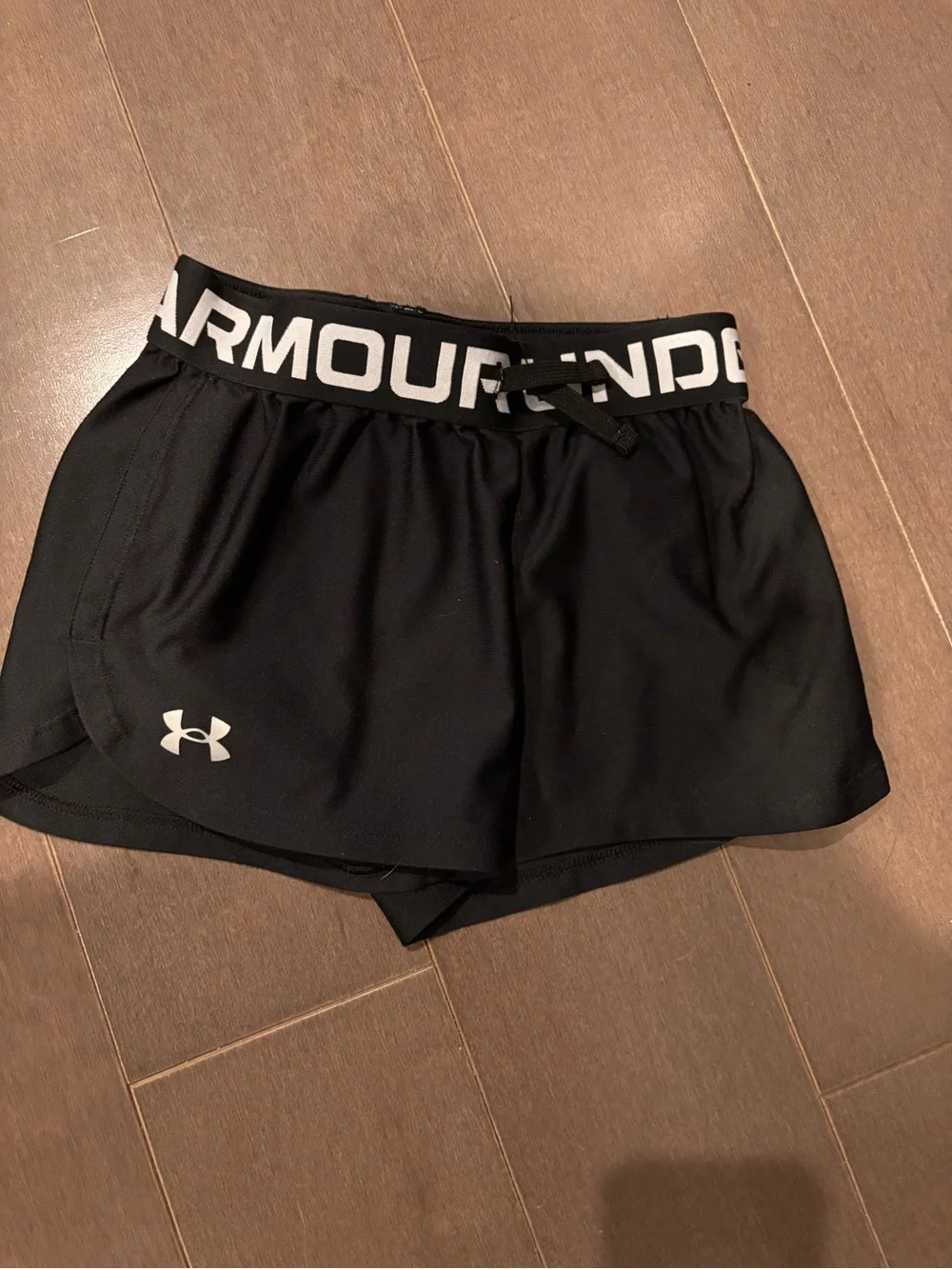 Under Armour Black Athletic Shorts with White Logo Waistband